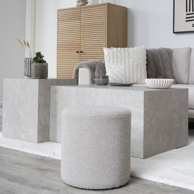 CRUZ-Puf de tela boucle beige ø34 cm