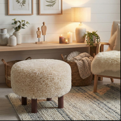 SCOT-Pouf in tessuto beige ad anello ø50cm