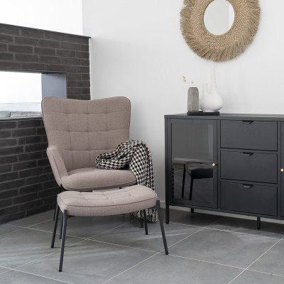 BORIS-Repose-pied en tissu bouclé taupe