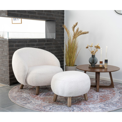 MIMI-Reposapiés de tejido bouclé crudo y madera