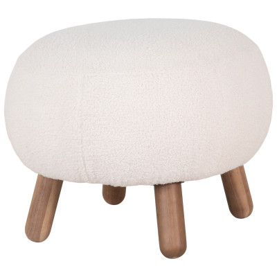 MIMI-Poggiapiedi in tessuto bouclé ecrù e legno