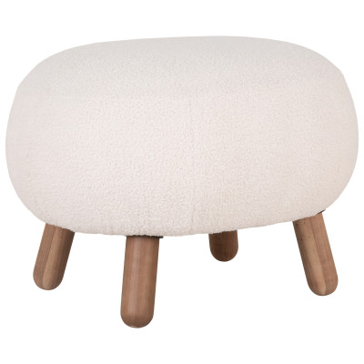 MIMI-Fußstütze aus ecrufarbenem Bouclé-Stoff und Holz