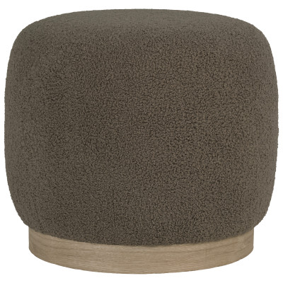 BUL-Pouf en tissu bouclé marron et bois ø44,5 cm