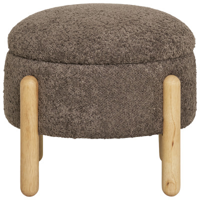 BOJO- Pouf avec rangement en tissu bouclé marron et bois ø45 cm
