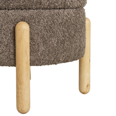 BOJO-Pouf mit Stauraum aus braunem Bouclé-Stoff und Holz ø45 cm