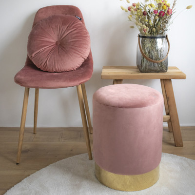 MILLS-Puf de terciopelo rosa base color latón ø34 cm