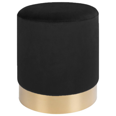 MILLS- Pouf en velours noir, socle couleur laiton ø34 cm