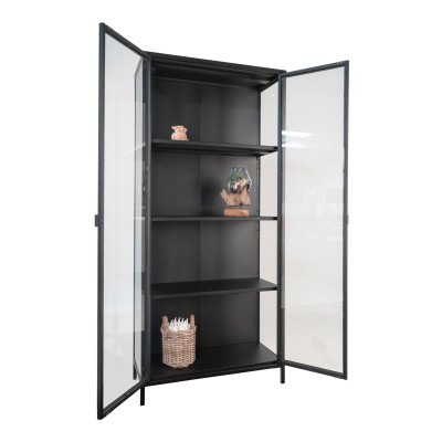 MAINE-Mobile contenitore con 2 ante in vetro acciaio nero 80x175 cm