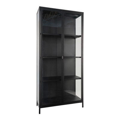 MAINE-Mobile contenitore con 2 ante in vetro acciaio nero 80x175 cm