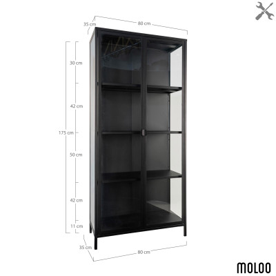 MAINE-Mobile contenitore con 2 ante in vetro acciaio nero 80x175 cm