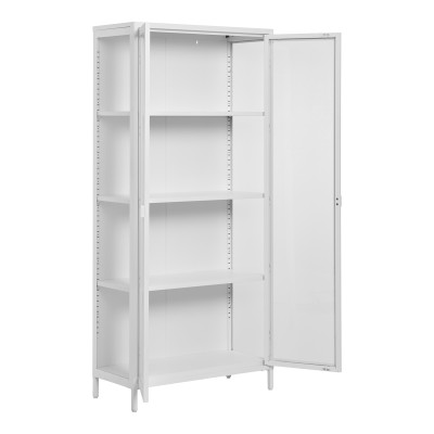 MAINE-Mueble de almacenaje 2 puertas cristal acero blanco 80x175 cm