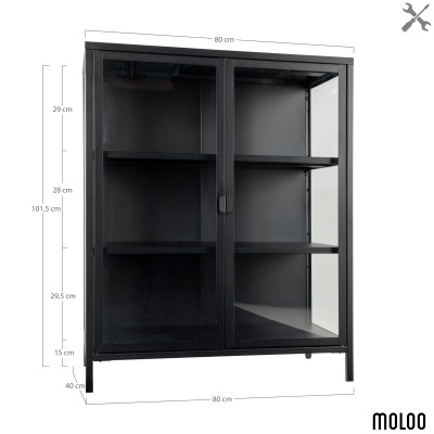 MAINE-Vitrine 2 portes vitrées acier noir 80x101 cm