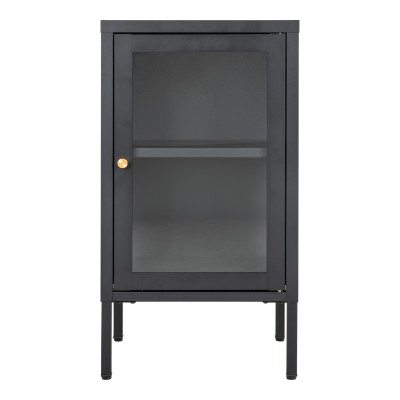 CITY-Mueble de almacenaje 1 puerta de cristal y metal negro 38x70 cm
