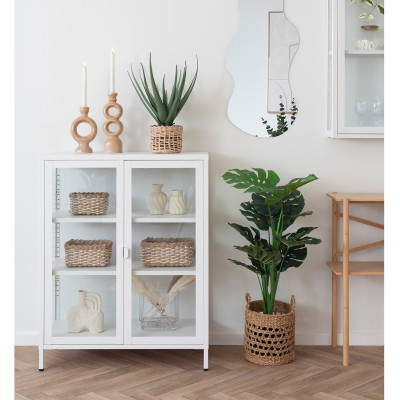 MAINE-Vitrina de acero blanco con 2 puertas de cristal 80x101 cm