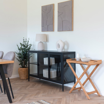 MAINE- Buffet 3 portes vitrées acier noir 140cm