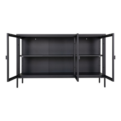 MAINE- Buffet 3 portes vitrées acier noir 140cm