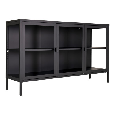 MAINE-Aparador de 3 puertas de cristal en acero negro 140 cm