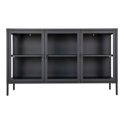 MAINE-Aparador de 3 puertas de cristal en acero negro 140 cm