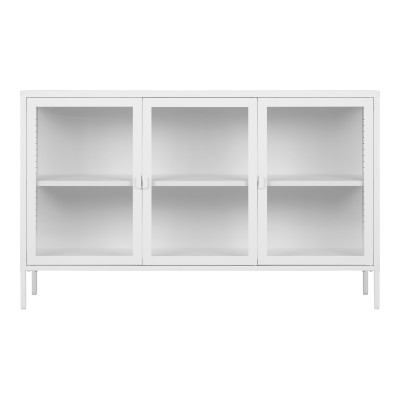 MAINE- Buffet 3 portes vitrées acier blanc 140cm