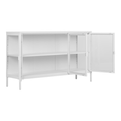 MAINE-Credenza in acciaio bianco a 3 ante con frontale in vetro 140 cm