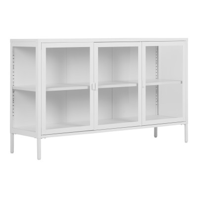 MAINE-Aparador de acero blanco de 3 puertas de cristal 140 cm