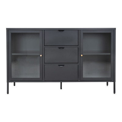 CITY-Credenza con 2 ante in vetro e 3 cassetti metallo nero 140x85cm
