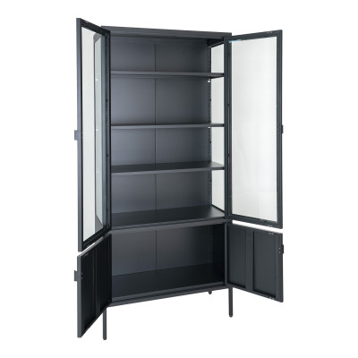MAINE-Vitrina de cristal de 4 puertas en acero negro 80x180 cm