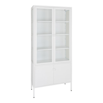 MAINE-Vitrina de acero blanco con 4 puertas de cristal 80x180 cm