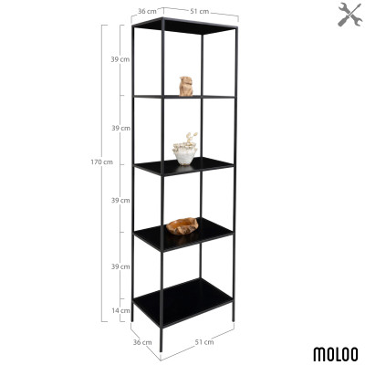 CHIC-Regal 5 schwarze Regalböden 51 x 170 cm