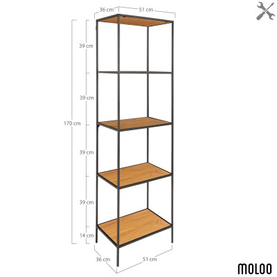 CHIC-Étagère, 5 étagères, décor chêne et métal 51x170 cm
