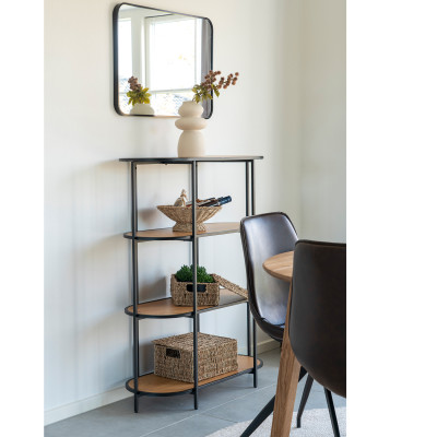 CHIC-Étagère ovale 4 étagères, décor chêne et métal 85x111 cm