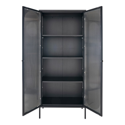 RETRO-2-türige Vitrine aus Wellglas und schwarzem Stahl 90 x 180 cm