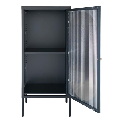 RETRO-Vitrine einer Tür aus Wellglas und schwarzem Stahl 50 x 110 cm