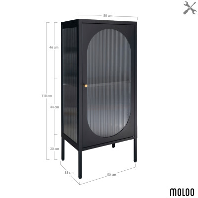 RETRO-Vitrine 1 porte en verre ondulé et acier noir 50x110 cm