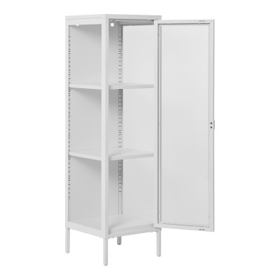 MAINE-Vitrina de acero blanco con una puerta de cristal 40 x 140 cm