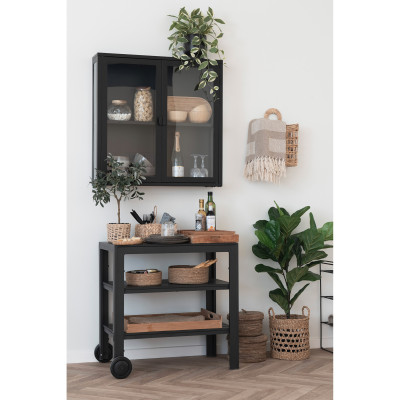 MAINE-Vitrina colgante con 2 puertas de cristal acero negro 80x80 cm