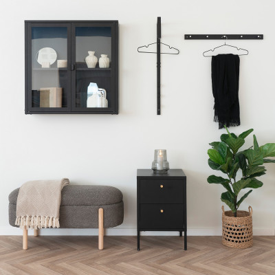 MAINE-Vitrine suspendue 2 portes vitrées acier noir 80x80 cm