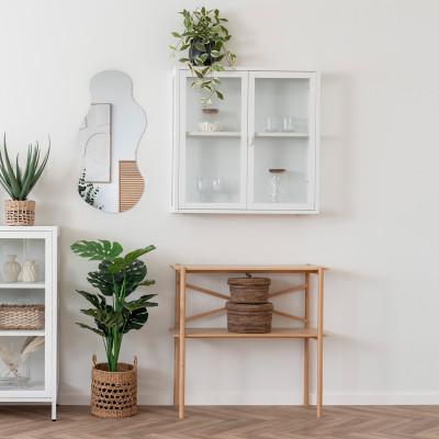 MAINE-Vitrina mural con 2 puertas de cristal acero blanco 80x80 cm