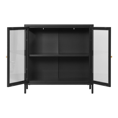 CITY-Mueble de almacenaje 2 puertas cristal metal negro 80x80 cm