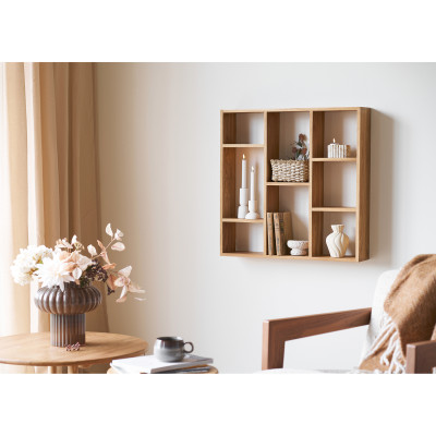 KUB-Estantería de pared con 8 nichos en roble macizo 70x70 cm