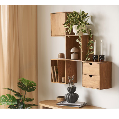 KUB-Cubo da parete con 1 nicchia in rovere massello 30x30 cm