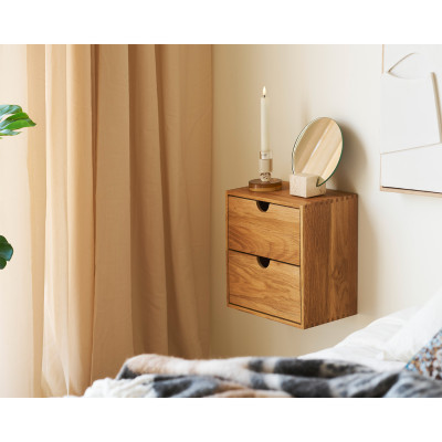 KUB-Cubo da parete con 2 cassetti in rovere massello 30x30 cm