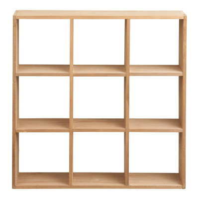 KAZ-Estantería de pared 9 compartimentos en madera natural 46x46 cm