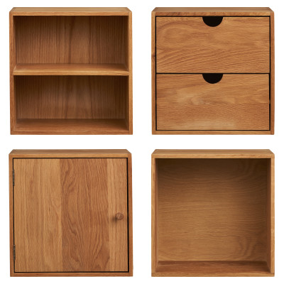 KUB-Juego de 4 cubos de pared de roble macizo de 30x30 cm