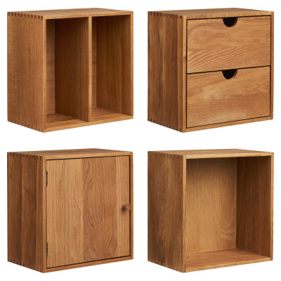 KUB-Set aus 4 massiven Eichenholz-Wandwürfeln 30 x 30 cm