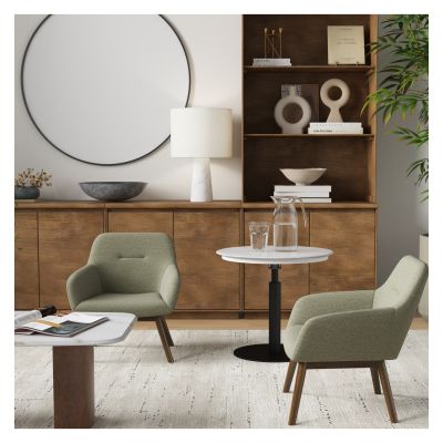 MALMO-Sillón de madera patinada nogal y tejido Trendy Sauge