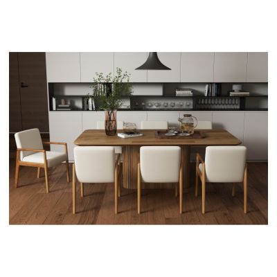 ALBAN-Fauteuil de table en Frêne naturel et tissu Curly Ecru (x2)