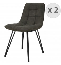 LILY - Chaise industrielle microfibre vintage marron foncé pieds métal noir (x2)